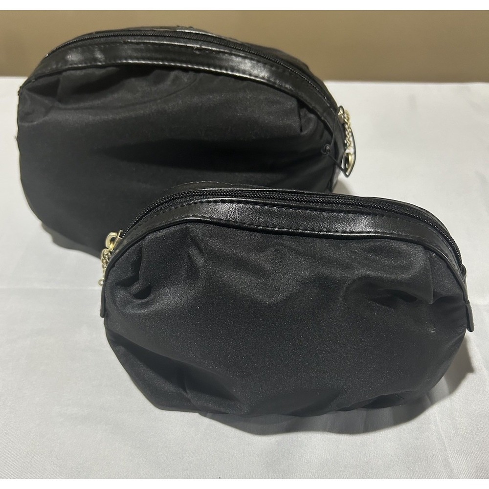 Donna Karan Cosmetic Bags Makeup Travel Pouch Black Fabric DK Design Logo 2 Pack